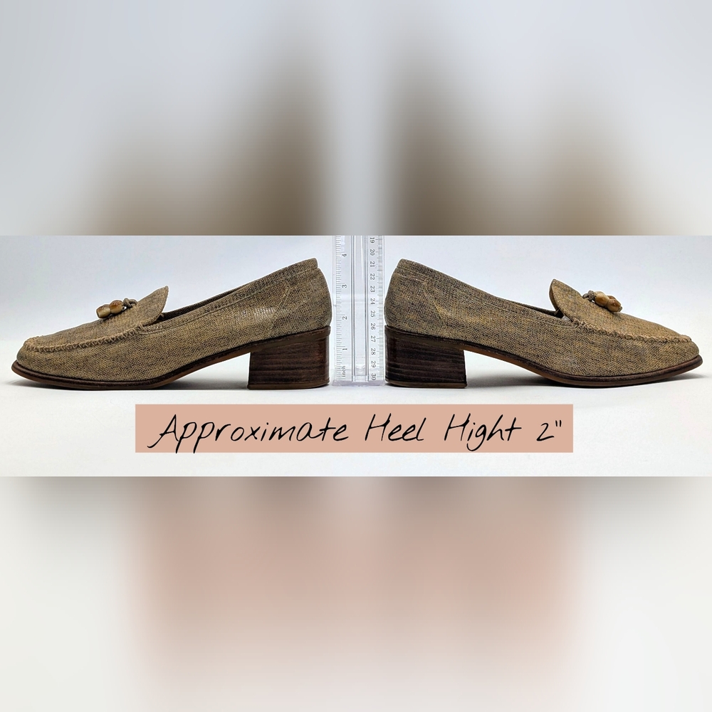 Stuart Weitzman Taube Woven Loafer Size 8.5 Wooden Beads Block Heel Square Toe - Picture 13 of 16